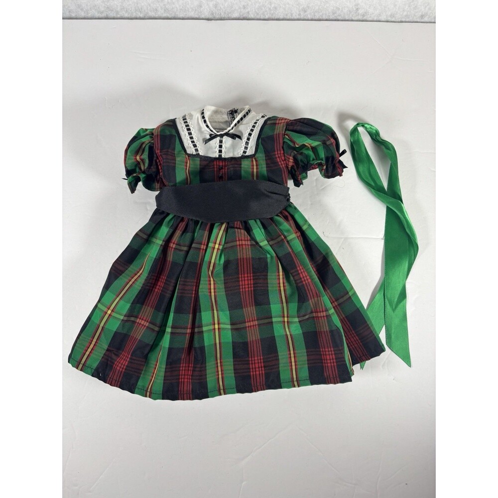 American Girl Doll Addy Walker Tartan Plaid Christmas Dress & Green Hair Ribbon